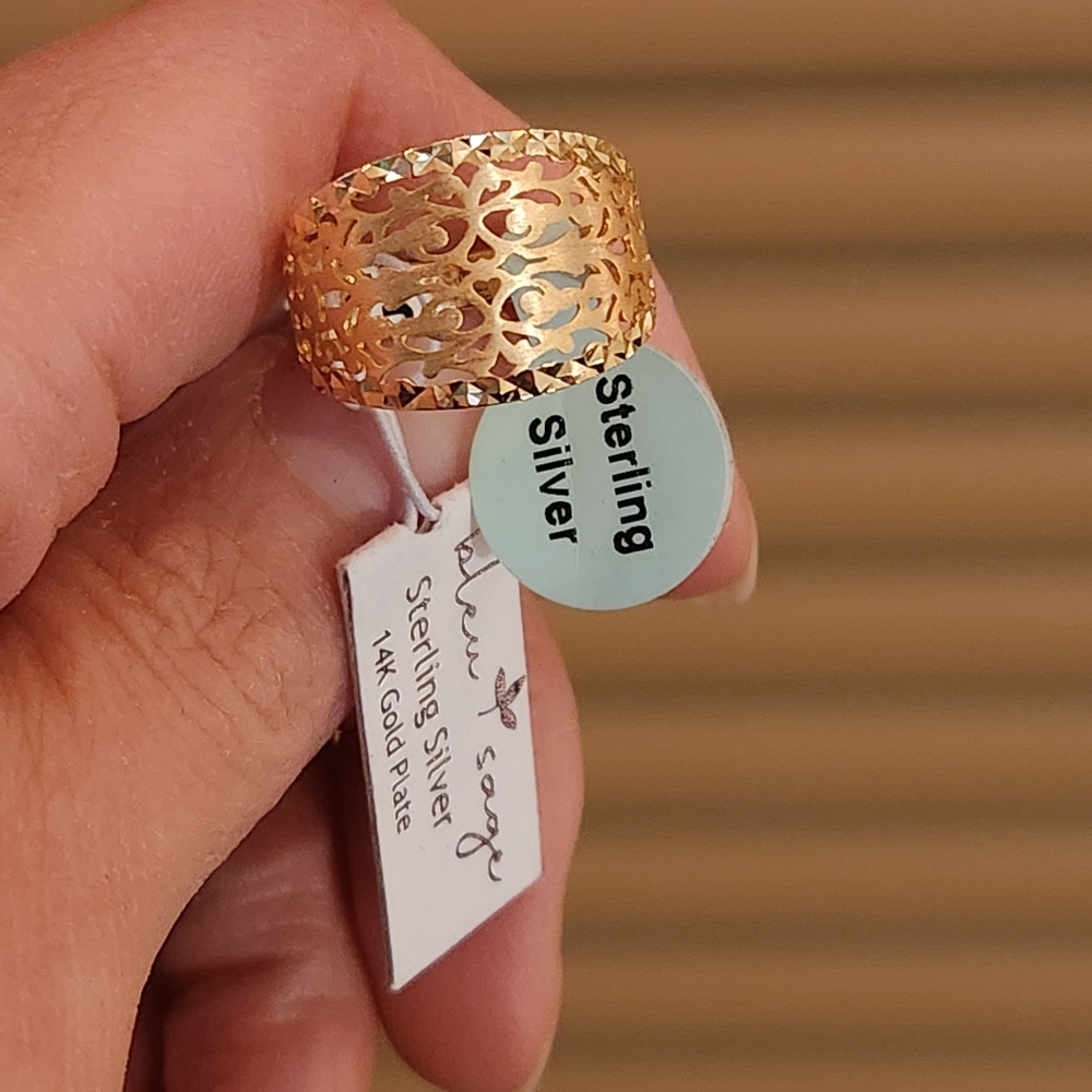 Sterling Silver 14K Gold-Plated Filigree Band Ring - Gold